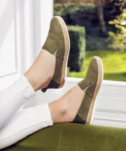 Jones Bootmaker Green Milan Leather Ladies Espadrilles