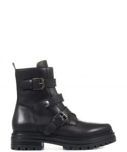 Jones Bootmaker Womens Casimira Black Buckle Biker Boots