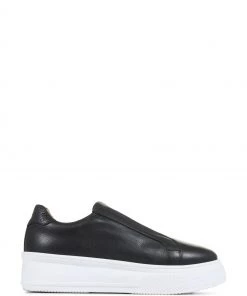 Jones Bootmaker Grenwich Black Platform Leather Trainers