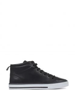 Jones Bootmaker Black Brompton Leather Ladies High Top Trainers