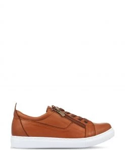 Jones Bootmaker Tan Mila Lace-Up Leather Trainers