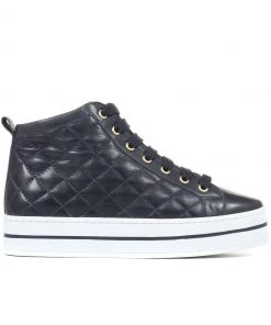 Jones Bootmaker Blue Elenore Leather Quilted Trainers
