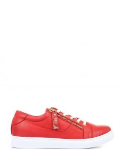 Jones Bootmaker Red Padova Leather Lace-Up Trainers