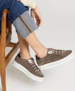 Jones Bootmaker Grey Alisha Leather Lace-Up Trainers