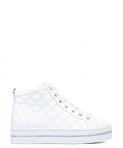 Jones Bootmaker Elenore White Leather Quilted Trainers