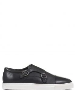 Jones Bootmaker Mens Black Sloane Square Leather Trainers