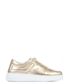 Jones Bootmaker Gold Alani Leather Platform Trainers