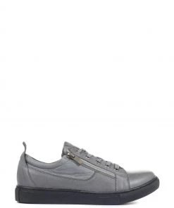 Jones Bootmaker Grey Katarina Leather Lace-Up Ladies Trainers