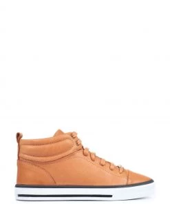 Jones Bootmaker Tan Brown Brompton Leather Ladies High Top Trainers