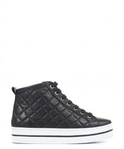 Jones Bootmaker Elenore Black Leather Quilted Trainers