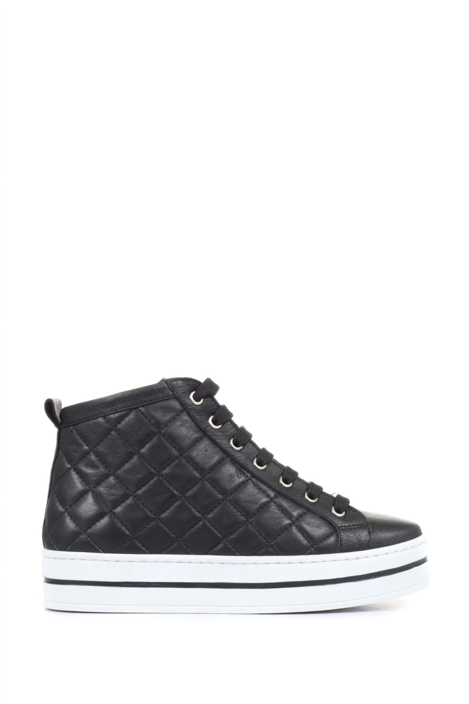 Jones Bootmaker Elenore Black Leather Quilted Trainers 1 Jones Bootmaker Elenore Black Leather Quilted Trainers