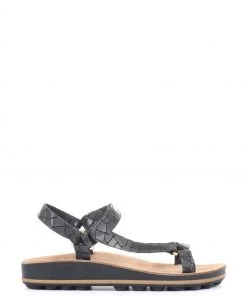 Jones Bootmaker Ladies Black/Silver Beach Flat Sandals