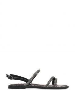 Jones Bootmaker Giorgia Black Flat Leather Sandals