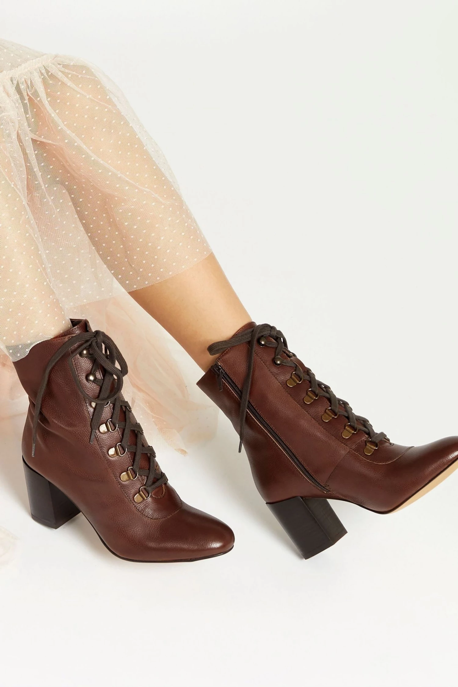 Jones Bootmaker Tan Liana Lace-Up Heeled Ladies Ankle Boots 1 Jones Bootmaker Tan Liana Lace-Up Heeled Ladies Ankle Boots