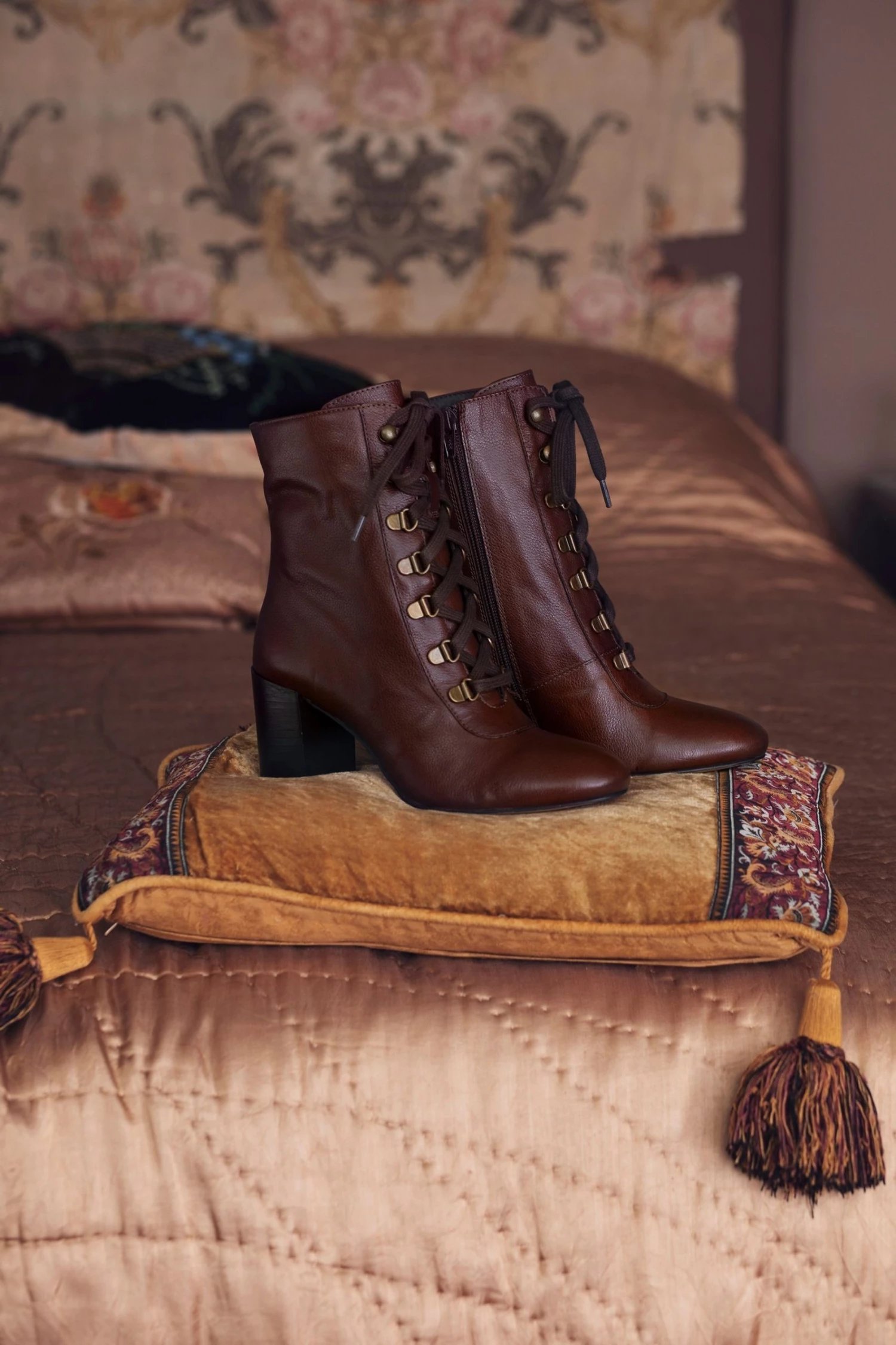 Jones Bootmaker Tan Liana Lace-Up Heeled Ladies Ankle Boots 3 Jones Bootmaker Tan Liana Lace-Up Heeled Ladies Ankle Boots - Image 3