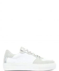 Jones Bootmaker Women's White Ashlynn Leather Lace-Up Trainers