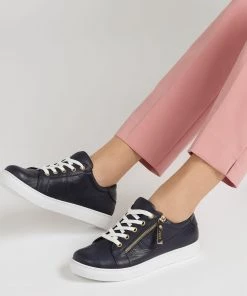 Jones Bootmaker Blue Padova Ladies Leather Lace-Up Trainers