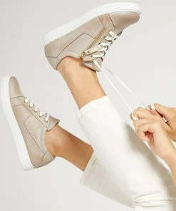 Jones Bootmaker Natural Padova Ladies Leather Lace-Up Trainers