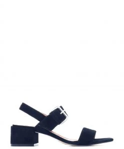 Jones Bootmaker Navy Blue Charlee Leather Block Heel Sandals