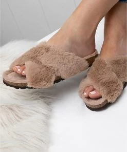 Jones Bootmaker Brown Totto Faux-Fur Slider Slippers